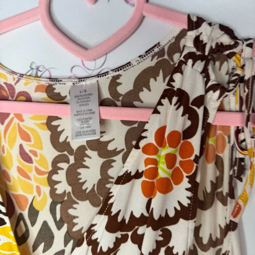 Floral dress cinching ribbon 🎀 tie shoulder stretchy slinky flowers hippie - Picture 6 of 12